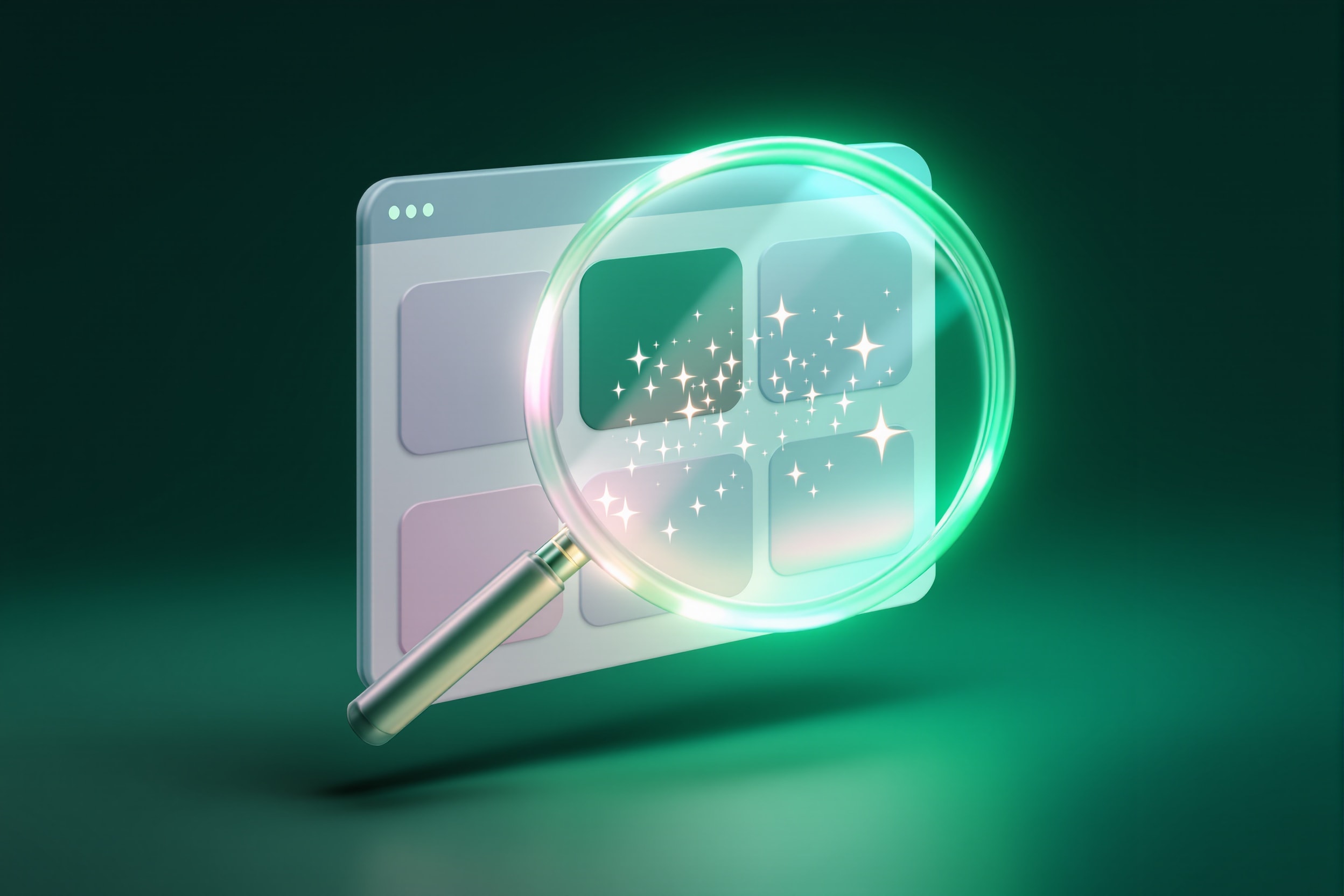A magnifying glass inspecting an abstract website layout, representing checking a page's authority